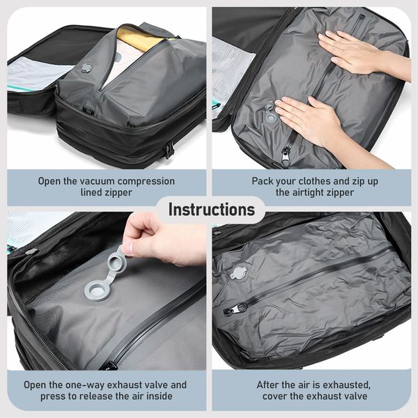 Vacuum Travel Backpack Carryon Luggage Compression Bag Rucksack Men Laptop Vac Pack Work Business Expandable USB Charging Port