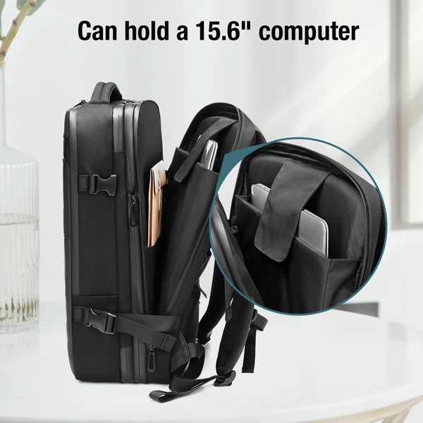 Vacuum Travel Backpack Carryon Luggage Compression Bag Rucksack Men Laptop Vac Pack Work Business Expandable USB Charging Port