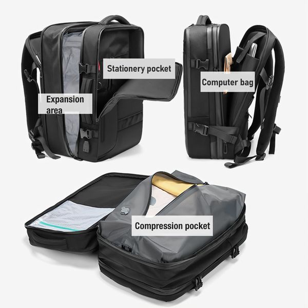 Vacuum Travel Backpack Carryon Luggage Compression Bag Rucksack Men Laptop Vac Pack Work Business Expandable USB Charging Port