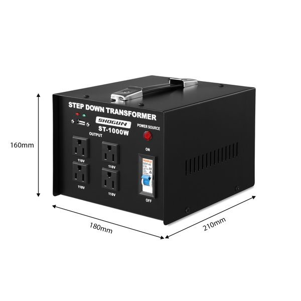 Step Down Transformer 1000W 240V-110V Stepdown Electric Voltage Converter AU to US with 4 AC Output Sockets 5V USB Port