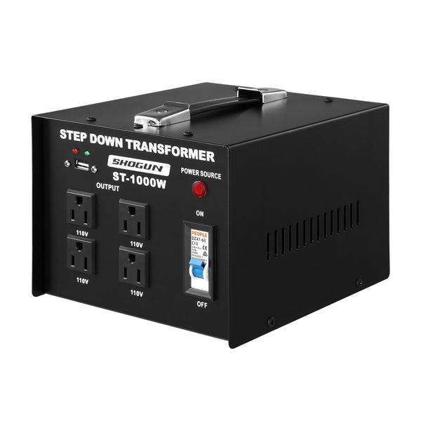 Step Down Transformer 1000W 240V-110V Stepdown Electric Voltage Converter AU to US with 4 AC Output Sockets 5V USB Port