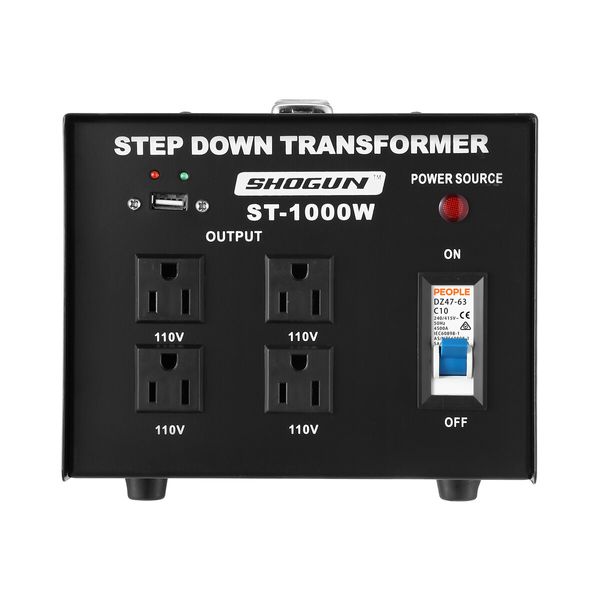 Step Down Transformer 1000W 240V-110V Stepdown Electric Voltage Converter AU to US with 4 AC Output Sockets 5V USB Port