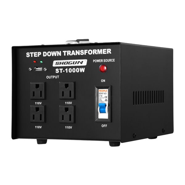 Step Down Transformer 1000W 240V-110V Stepdown Electric Voltage Converter AU to US with 4 AC Output Sockets 5V USB Port