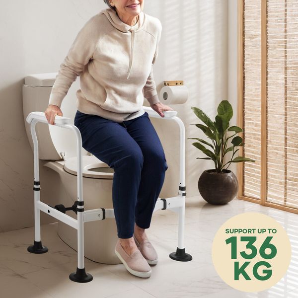 Toilet Safety Rail Bathroom Handrail Stand Alone Surround Support Frame Medical Aid Elderly Disabled Adjustable Grab Bar