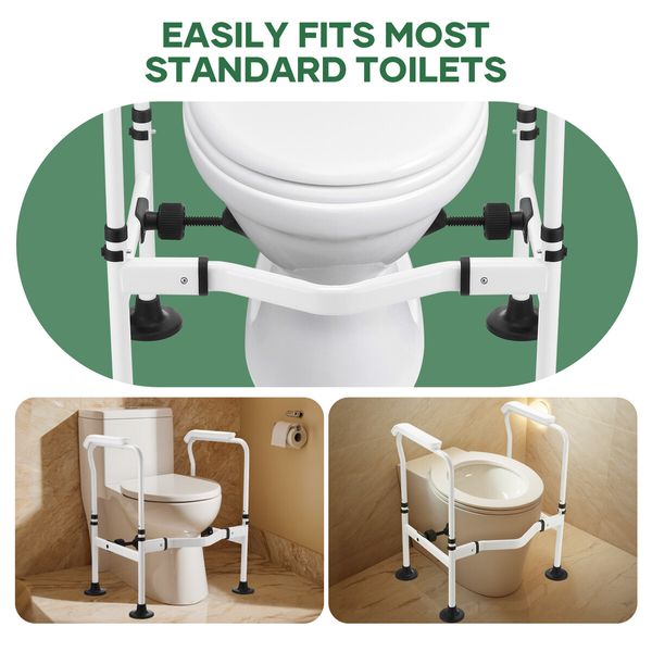 Toilet Safety Rail Bathroom Handrail Stand Alone Surround Support Frame Medical Aid Elderly Disabled Adjustable Grab Bar