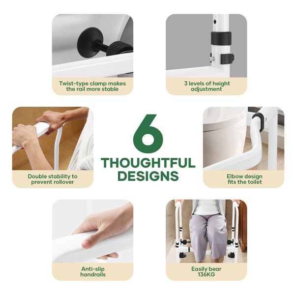 Toilet Safety Rail Bathroom Handrail Stand Alone Surround Support Frame Medical Aid Elderly Disabled Adjustable Grab Bar