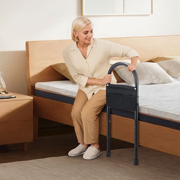 Bed Safety Rail Bedside Mobility Aid Support Guard Medical Assist Handle Grab Bar for Elderly Handicap with Strap Bag