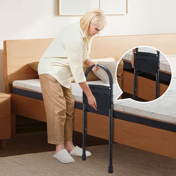 Bed Safety Rail Bedside Mobility Aid Support Guard Medical Assist Handle Grab Bar for Elderly Handicap with Strap Bag