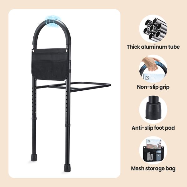 Bed Safety Rail Bedside Mobility Aid Support Guard Medical Assist Handle Grab Bar for Elderly Handicap with Strap Bag