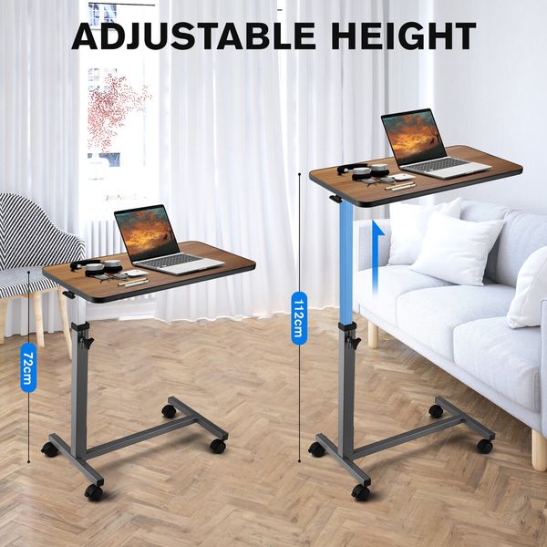 Overbed Bedside Table Laptop Sofa Side End Couch Desk Modern Mobile Rolling Computer Cart Adjustable Workstation on Wheels