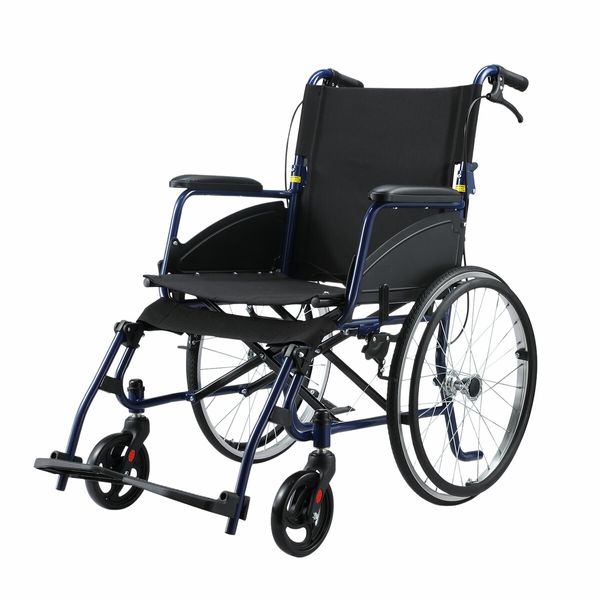 Folding Wheelchair 20 Inch Mobility Aid Equipment Elderly Disabled Medical Portable Transport Travel Rear Handbrakes