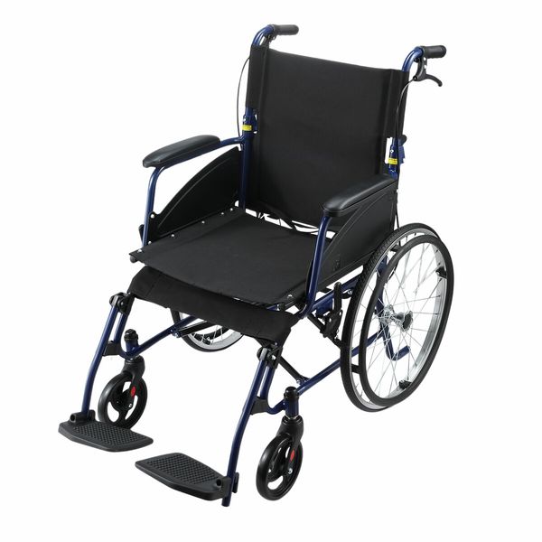 Folding Wheelchair 20 Inch Mobility Aid Equipment Elderly Disabled Medical Portable Transport Travel Rear Handbrakes