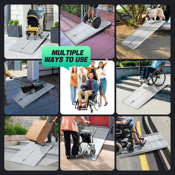 Folding Wheelchair Ramp Steps Stairs 122.5x73.5cm Portable Threshold Mobility Aid Handicap Aluminium Loading Access 270kg