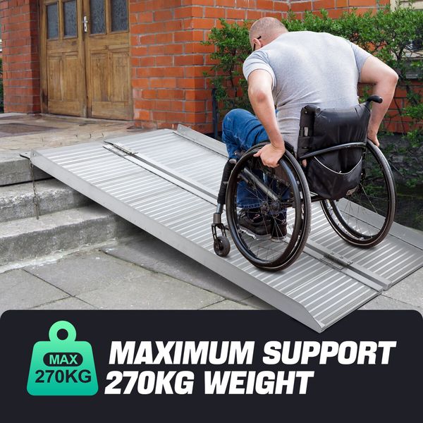 Folding Wheelchair Ramp Steps Stairs 122.5x73.5cm Portable Threshold Mobility Aid Handicap Aluminium Loading Access 270kg