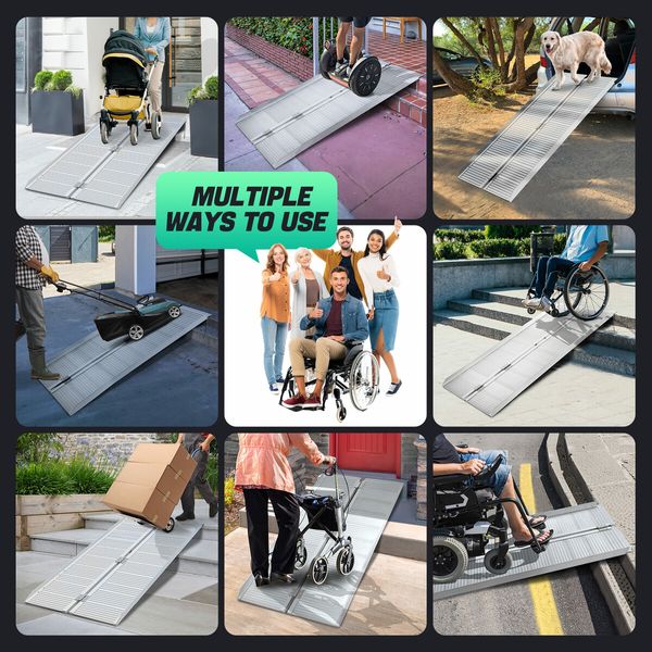 Folding Wheelchair Ramp 152.5x73.5cm Portable Threshold Mobility Aid Steps Handicap 270kg Aluminium Loading Access