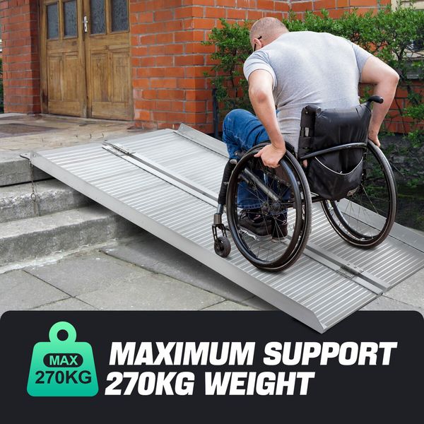 Folding Wheelchair Ramp 152.5x73.5cm Portable Threshold Mobility Aid Steps Handicap 270kg Aluminium Loading Access