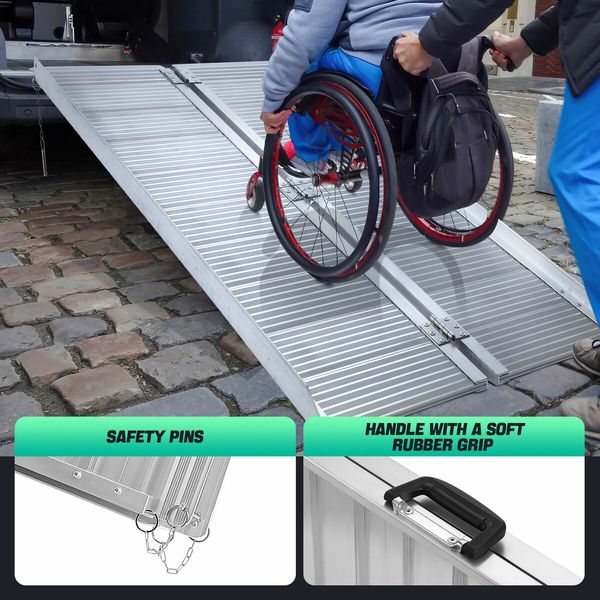 Folding Wheelchair Ramp 152.5x73.5cm Portable Threshold Mobility Aid Steps Handicap 270kg Aluminium Loading Access