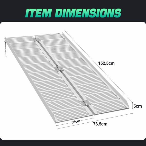 Folding Wheelchair Ramp 152.5x73.5cm Portable Threshold Mobility Aid Steps Handicap 270kg Aluminium Loading Access