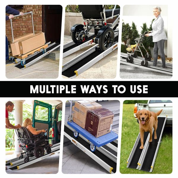 Folding Wheelchair Ramp Pet Dog Step Disability Mobility Aid Adjustable Portable Aluminium Trolley Scooter Car Door 122cm