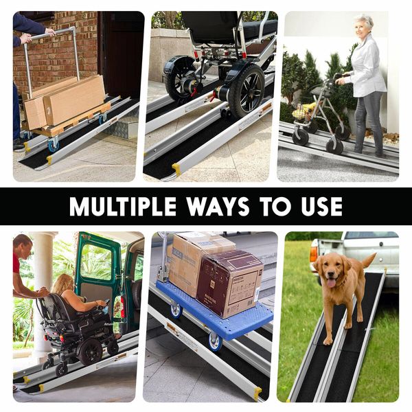 Wheelchair Ramp Pet Dog Step Car Disability Mobility Aid Folding Adjustable Portable Aluminium Trolley Scooter Door 152cm