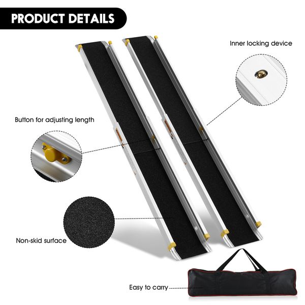 Wheelchair Ramp Pet Dog Step Car Disability Mobility Aid Folding Adjustable Portable Aluminium Trolley Scooter Door 152cm