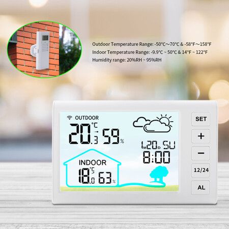 Digital Wireless Thermometer Hygrometer Indoor Outdoor High Precision Large LCD Backlight Clock Calendar