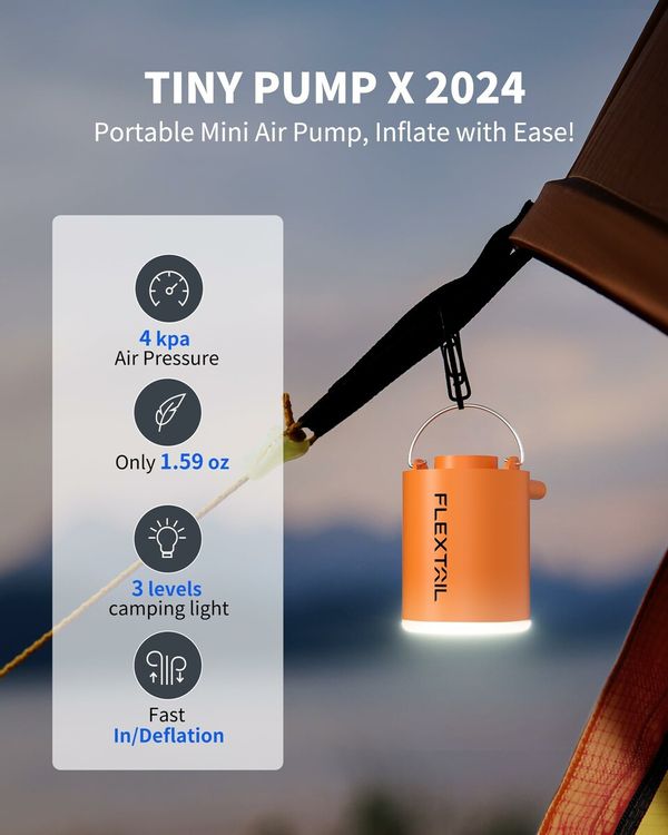 FLEXTAILGEAR Tiny Pump,Portable Air Pump USB Rechargeable Air Pump for Outdoor Adventures,Perfect for Sleeping Pads,Swim Rings,Air Pillows,Mattresses (Orange)