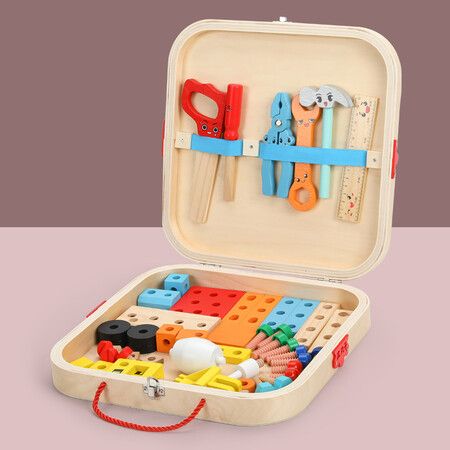 Wooden Tool Box, Construction Toy Set, Educational DIY Building Toy, for Children Aged 3 Years and Up