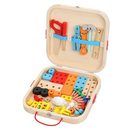 Wooden Tool Box, Construction Toy Set, Educational DIY Building Toy, for Children Aged 3 Years and Up