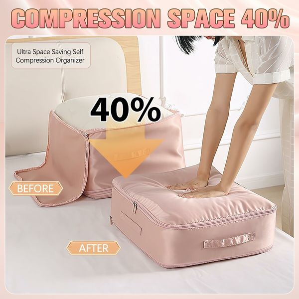 Ultra Space Saving Compression Organiser Heavy Duty Moving Bags Storage Tote for Comforters Clothes Blankets Bedding with Zipper(Pink-L)