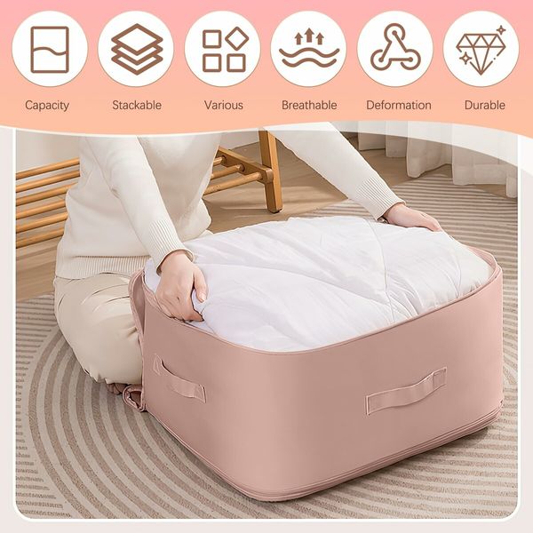 Ultra Space Saving Compression Organiser Heavy Duty Moving Bags Storage Tote for Comforters Clothes Blankets Bedding with Zipper(Pink-L)