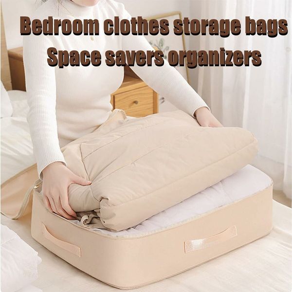 Ultra Space Saving Compression Organiser Heavy Duty Moving Bags Storage Tote for Comforters Clothes Blankets Bedding with Zipper(Beige-L)