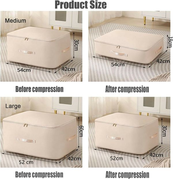 Ultra Space Saving Compression Organiser Heavy Duty Moving Bags Storage Tote for Comforters Clothes Blankets Bedding with Zipper(Beige-L)