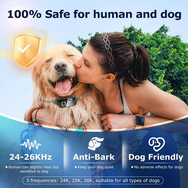 Bark Collar Smart Ultrasonic Dog Bark Collar Deterrent Device Rechargeable Anti Barking Collar with Adjustable Ultrasonic Beep Vibration Shock and 7 Sensitivity (Black)