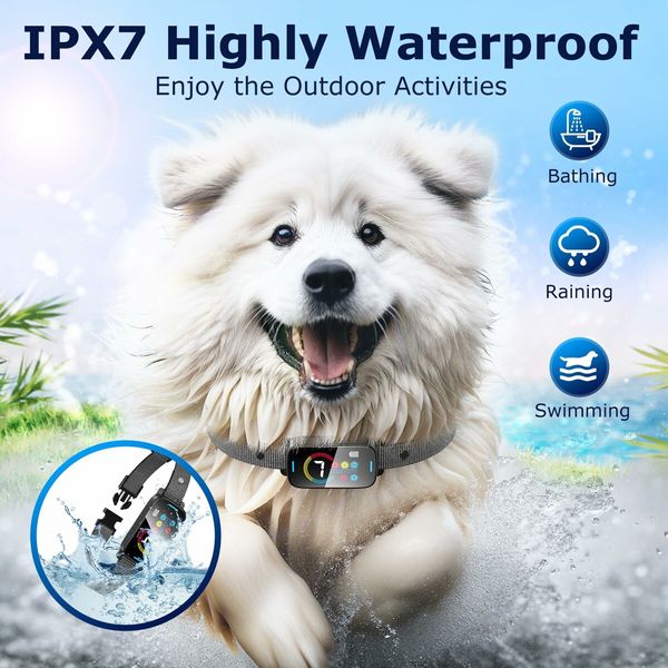 Bark Collar Smart Ultrasonic Dog Bark Collar Deterrent Device Rechargeable Anti Barking Collar with Adjustable Ultrasonic Beep Vibration Shock and 7 Sensitivity (Black)