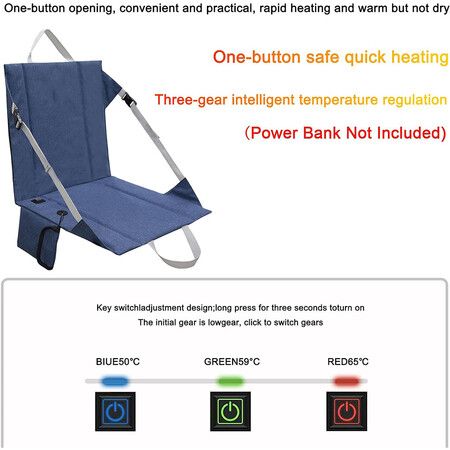 Portable Heated Seat Cushion Cordless Rechargeable USB Battery Heated Bleacher Cushion，Stadium Seat with Backrest Heating for Outdoor Camping, Fishing, Hunting