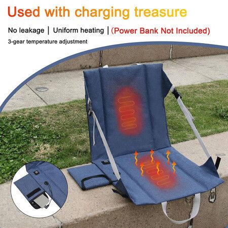 Portable Heated Seat Cushion Cordless Rechargeable USB Battery Heated Bleacher Cushion，Stadium Seat with Backrest Heating for Outdoor Camping, Fishing, Hunting