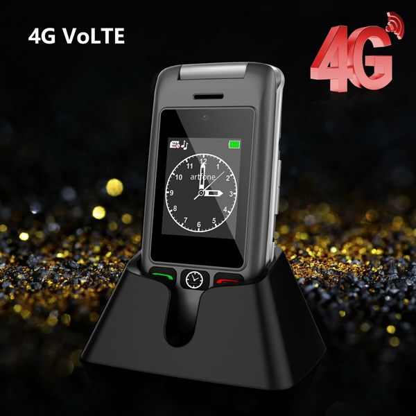 4G VoLTE Big Button Mobile Phone Flip Dual-Screen USB-C Charging Elderly SOS Alarm 1800mAh Battery Torch FM Radio