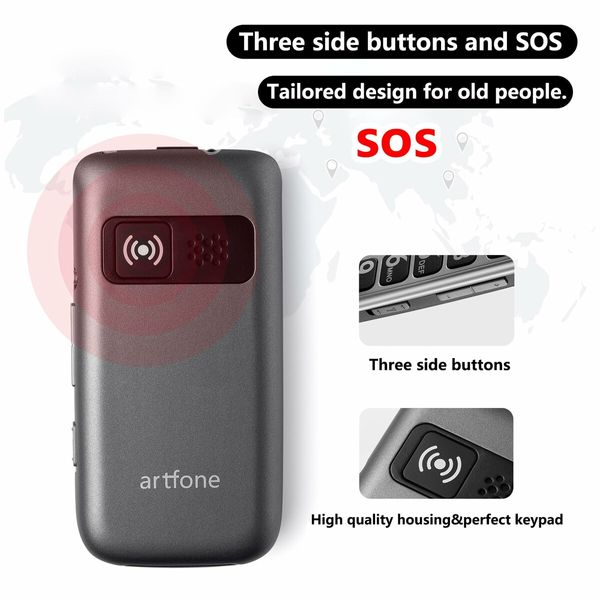 4G VoLTE Big Button Mobile Phone Flip Dual-Screen USB-C Charging Elderly SOS Alarm 1800mAh Battery Torch FM Radio