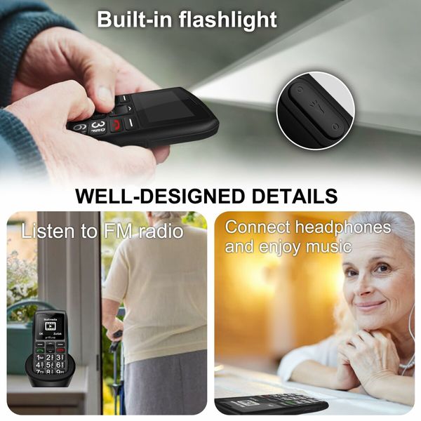 4G VoLTE Big Button Mobile Phones for Seniors with SOS Emergency Button 1800mAh Battery USB-C FM Radio Torch