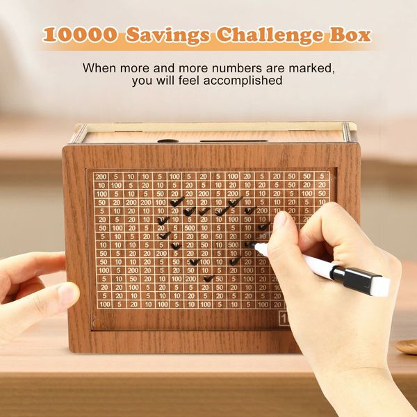 Savings Challenge Box,Cashbox Kakeibo Money Saving Box,Money Vault Savings 10k,Cash Vault Wooden Savings Box,Wooden Money Save Box,Caja De Ahorros 10000,Tenkaybox Money