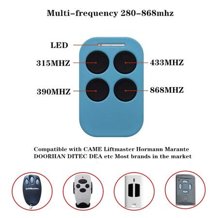 Universal Multi-Frequency Garage Remote Control Duplicator 280-868MHz 4 Door Opener,Ensure Your Model in Brand Table List