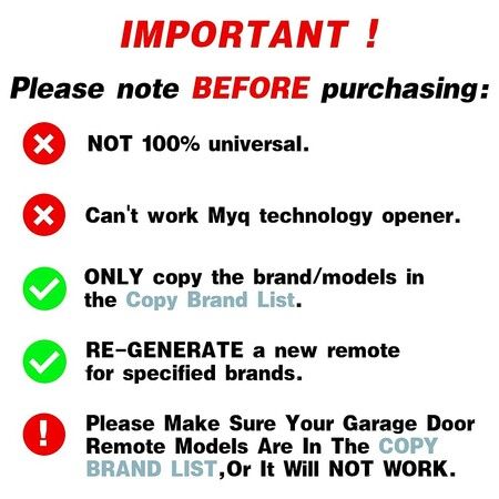 Universal Multi-Frequency Garage Remote Control Duplicator 280-868MHz 4 Door Opener,Ensure Your Model in Brand Table List