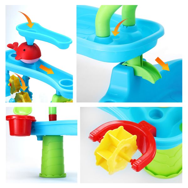 Sand Water Play Table 5 Tier Waterfall Pool Toys Sandpit Education Beach Activity Summer Outdoor Backyard Kids Playset