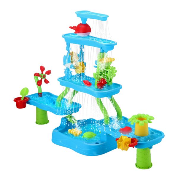 Sand Water Play Table 5 Tier Waterfall Pool Toys Sandpit Education Beach Activity Summer Outdoor Backyard Kids Playset