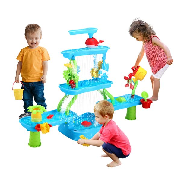 Sand Water Play Table 5 Tier Waterfall Pool Toys Sandpit Education Beach Activity Summer Outdoor Backyard Kids Playset