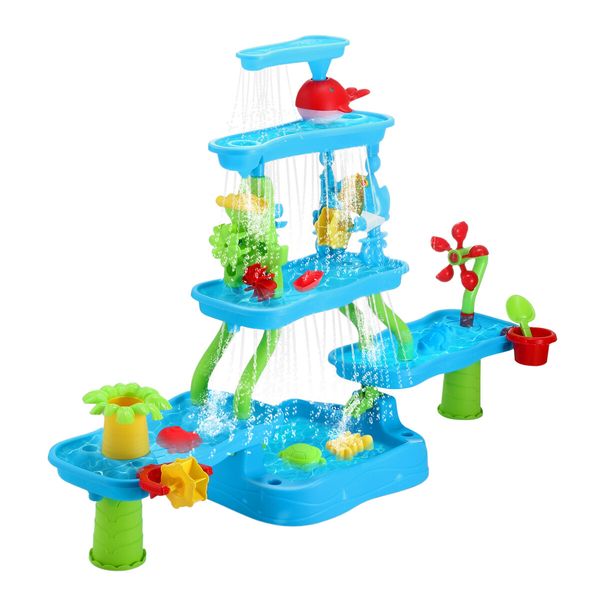 Sand Water Play Table 5 Tier Waterfall Pool Toys Sandpit Education Beach Activity Summer Outdoor Backyard Kids Playset