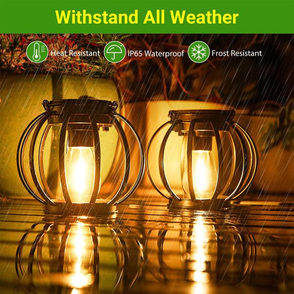 Solar Lanterns Outdoor Lights,Metal Solar Lantern Lights,Brighter Hanging Solar Lights Outdoor Waterproof,Auto On/Off Outdoor Solar Lights 4 Pack