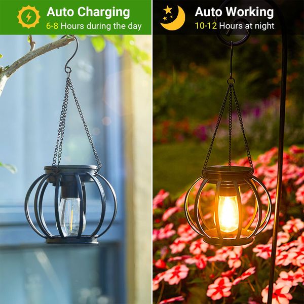 Solar Lanterns Outdoor Lights,Metal Solar Lantern Lights,Brighter Hanging Solar Lights Outdoor Waterproof,Auto On/Off Outdoor Solar Lights 4 Pack