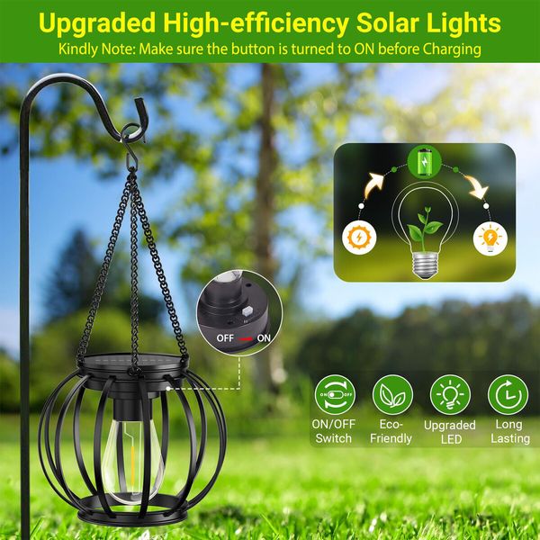 Solar Lanterns Outdoor Lights,Metal Solar Lantern Lights,Brighter Hanging Solar Lights Outdoor Waterproof,Auto On/Off Outdoor Solar Lights 4 Pack